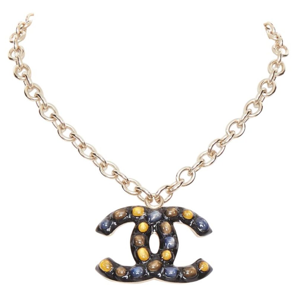 Chanel glassbead gold hardware CC charm necklace